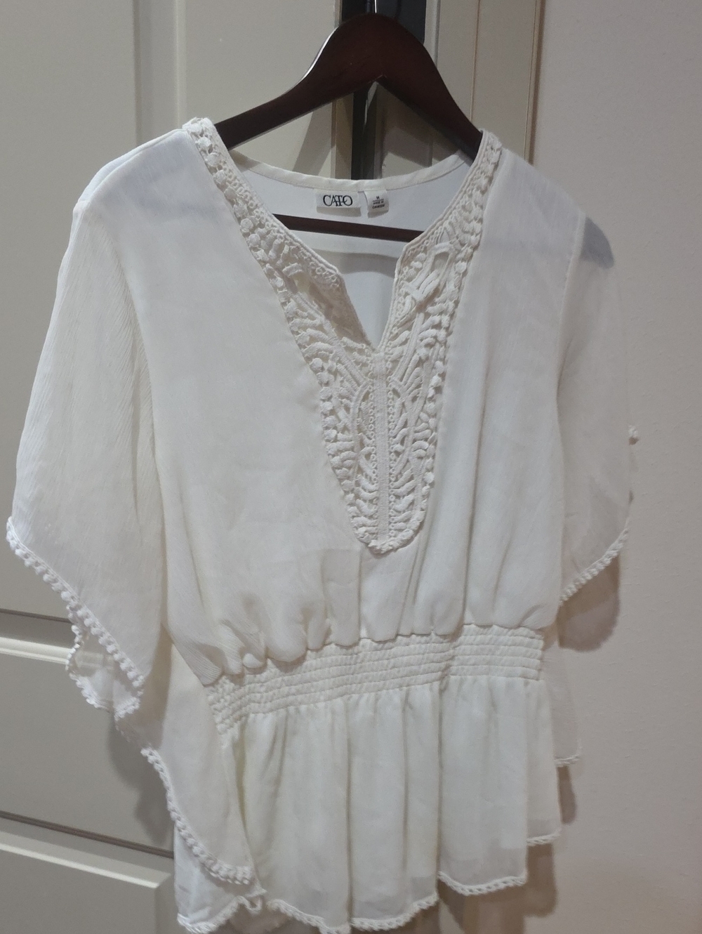 Cato White Embroidered V-Neck Peplum Tunic